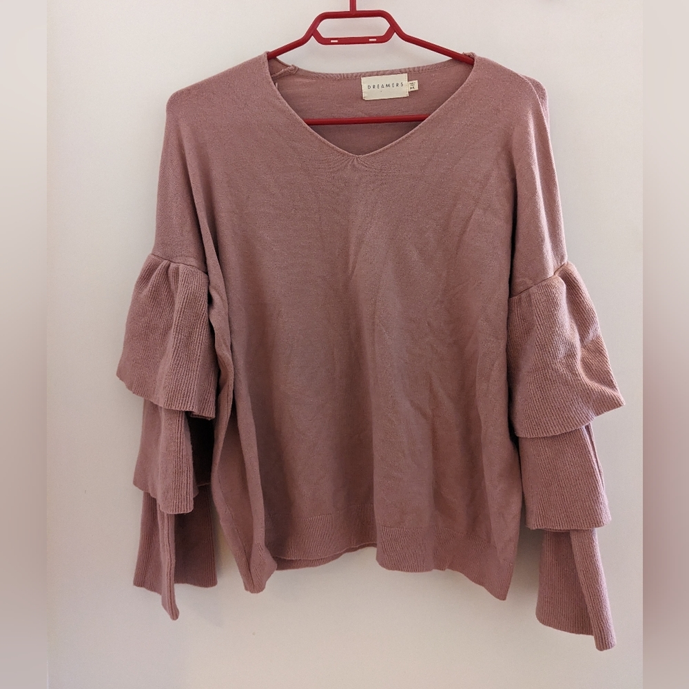 Pink Sweater with Tiered Bell Sleeve